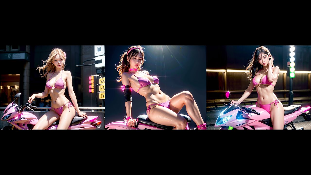 Ai Art Girls. Мотоциклистки в розовых бикини