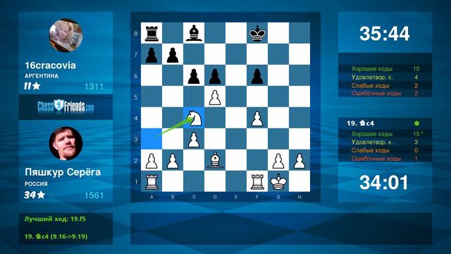 Chess Game Analysis: Пяшкур Серёга - 16cracovia : 1-0 (By ChessFriends.com) смотреть онлайн