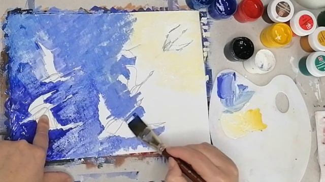 Журавли Гуашь Как нарисовать? Рисуем с Любовью Draw with Love