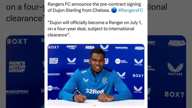 Rangers FC announce the pre-contract signing of Dujon Sterling from Chelsea.