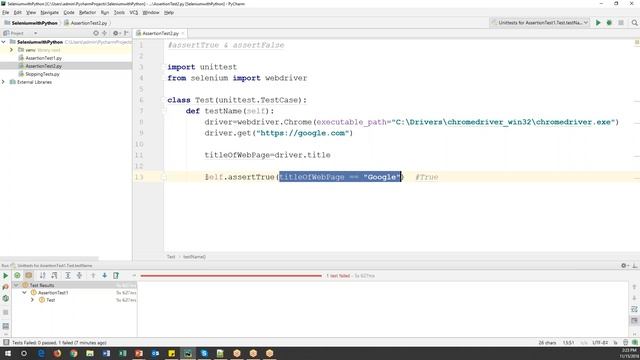 Selenium with Python Tutorial 34-Python UnitTest|Assertions|assertTrue & assertFalse