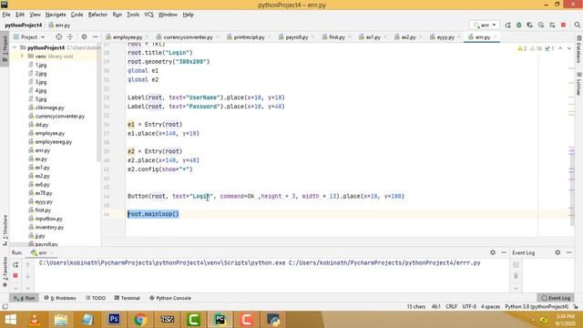Login page using python tkinter