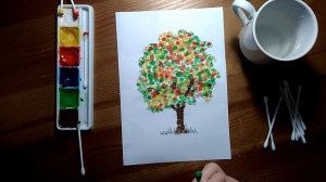 Видео-урок: "Осеннее дерево ватными палочками и акварелью