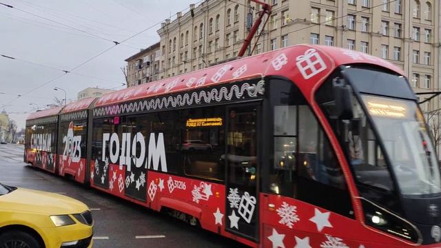 "Новогодний" Трамвай 71-931М «Витязь-М» №31216, маршрут №А смотреть онлайн