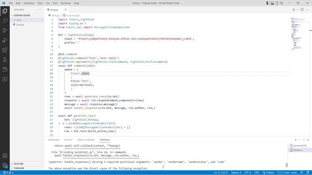 Code Your Discord Bot (Hikari) - Buttons (Update) + Prefix