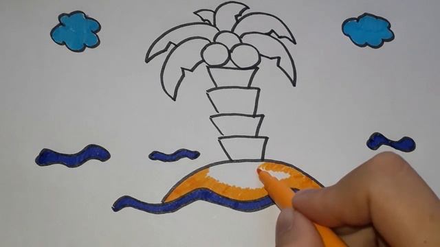 Раскраска Необитаемый остров. Рисуем пальму с кокосами. Видео для детей. смотреть онлайн
