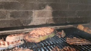 Шашлык по Армянский рыба сом и мясо  на мангале