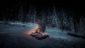 Темный зимний лес со звуками вьюги и зимнего ветра и согревающего костра для крепкого сна