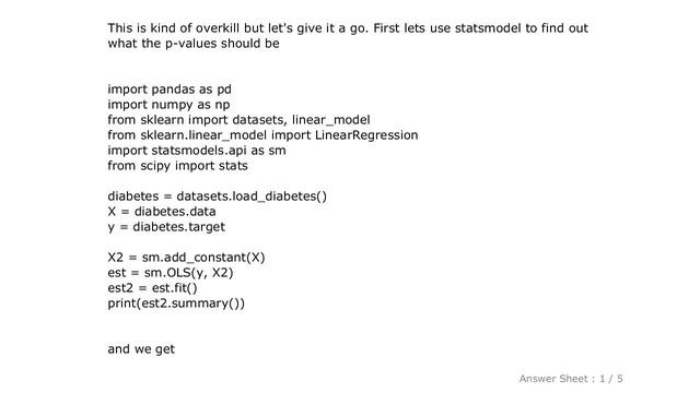 PYTHON : Find p-value (significance) in scikit-learn LinearRegression