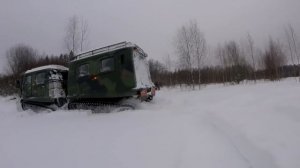Гусеницы против Колёс!!  Лось BV-206  и БТХ-2 в глубоком снегу!!