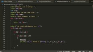 Find pairs from array whose sum is equal to given number | array in C