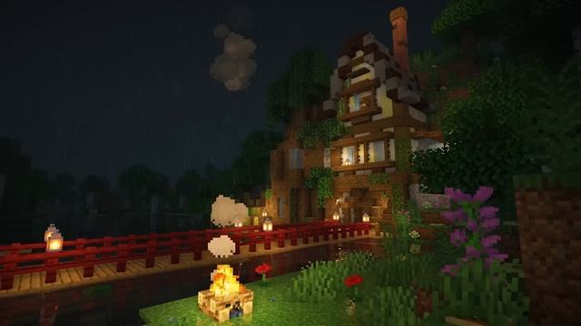 Minecraft sleep music and rain sounds | Study/Relax | 10 hours slowed down C418 music and visuals смотреть онлайн