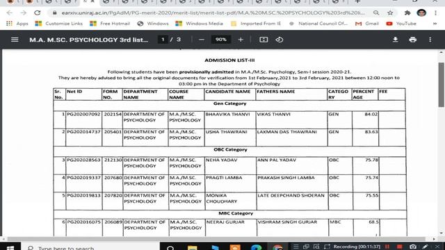 Rajasthan University/UOR PG Admission 2020 Third Merit List Declared
