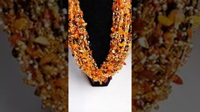 Колье Воздушка с янтарем #янтарь #beads #amber #бисероплетение #украшения #necklace #hendmade #hobb