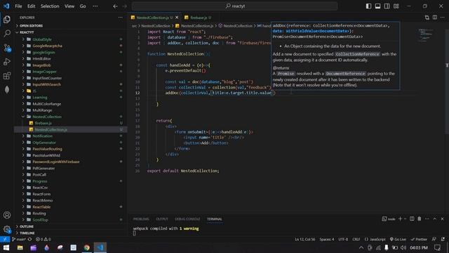 How to Create Nested Collection in Firebase with React