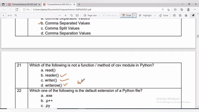 CBSE SAMPLE PAPER - Solved 2021-22 | Class XII | Computer Science | Sample Paper - Term -1|Part-II