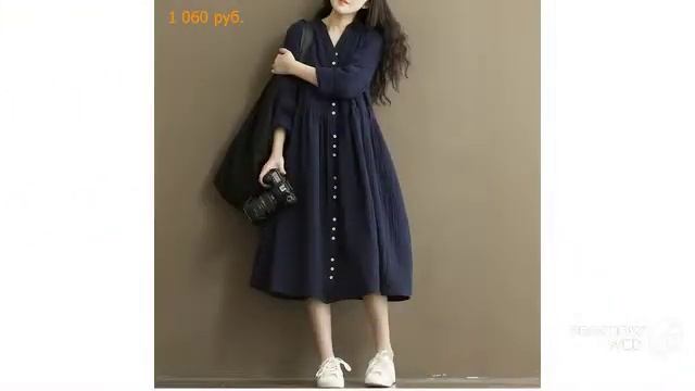 Одежда с AliExpress. Женское свободное платье на пуговицах, рукав летучая мышь. смотреть онлайн