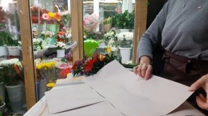 Вытянутый букет. Сборка букета. Упаковка букета. Флористика. Гербера, роза, хризантема, статица
