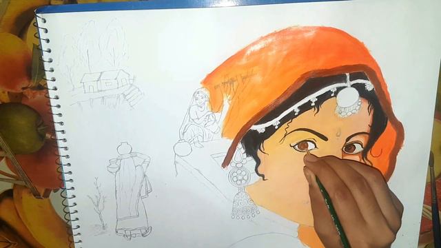 How to Draw Indian Woman Portrait | Rajasthani Lady Painting | step by step tutorial |