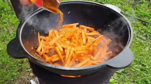 Как приготовить плов. Блюдо народов Средней Азии... Наивкуснейший плов в казане на открытом огне.