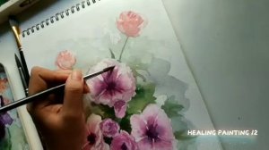 HEALING PAINTING - PURPLE POPPY WITH WATERCOLOR