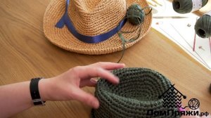 Шляпа Федора с дном капелькой. Вяжем крючком из раффии Мадагаскар.