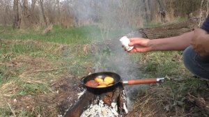 ? Мясо, жареное на сковороде с дикорастущими травами и картошкой | Бушкрафт