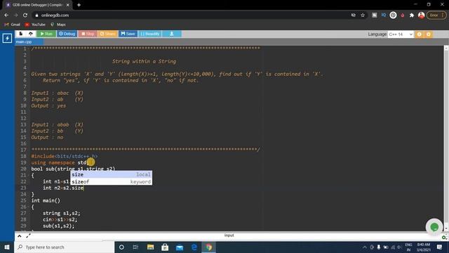 string within a string Coding Solution in C++ | Nagarro Coding Test Questions Solutions