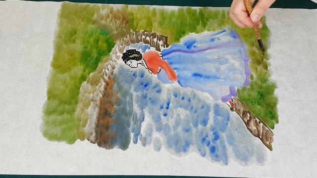 Акварель Азиатская живопись Ханбок и Ива Korean Hanbok and Willow painting 한국화 수묵화 한복 그림 그리기 смотреть онлайн