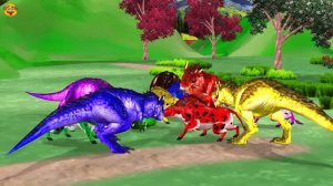 5 Colors Giant Bull Vs 5 Zombie Dinosaurs Fight Cow Cartoon Saved By 5 Colors Bull Animal Battle