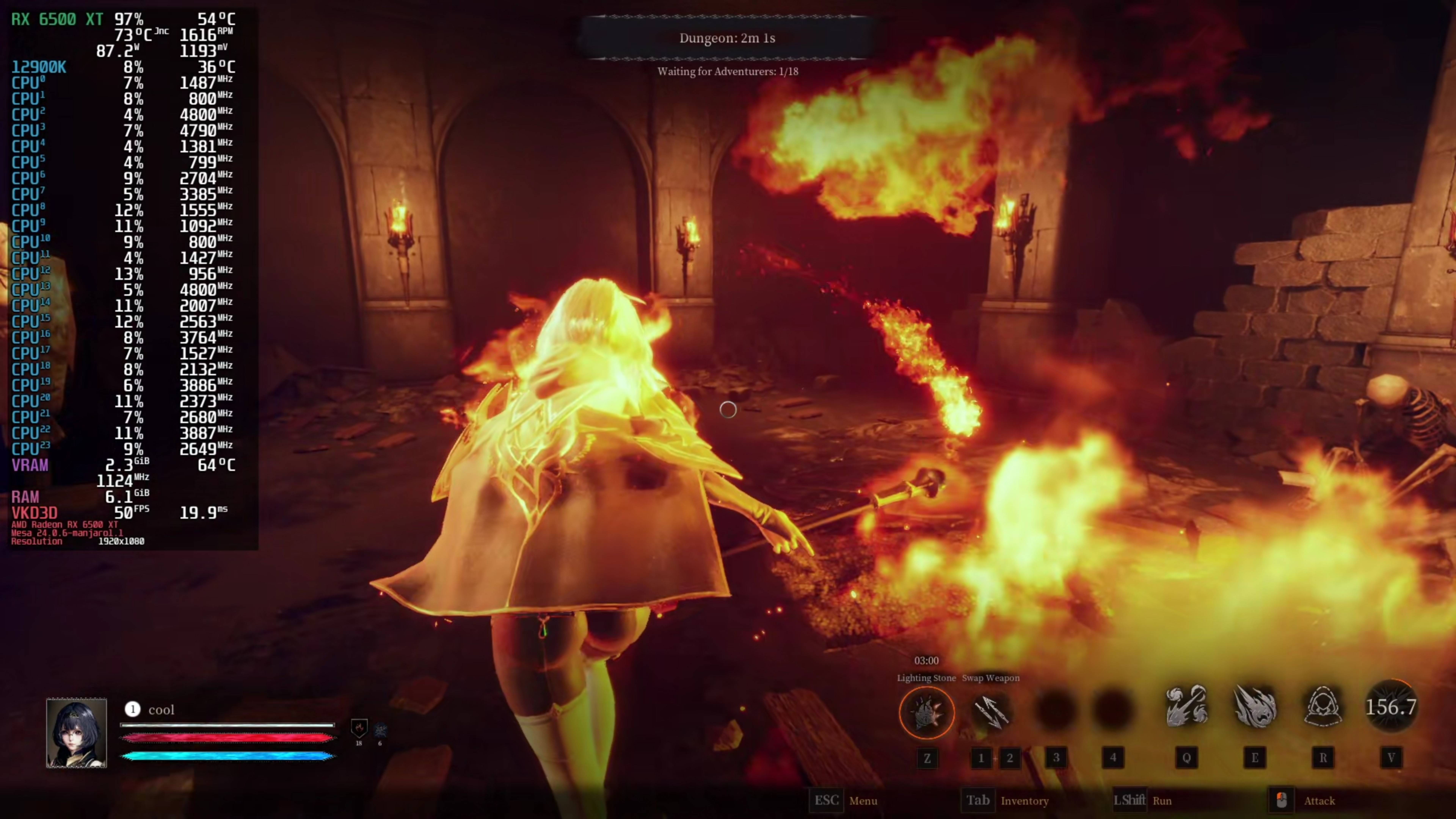 Dungeon Stalkers RX 6500 XT 1080p Very High тест производительности в Linux Unreal Engine 5