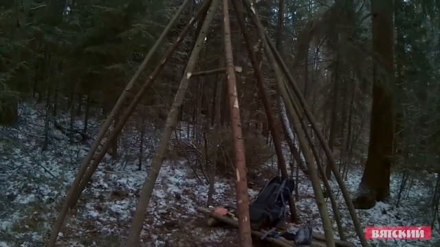 Постройка укрытий/ТАЁЖНЫЙ ЧУМ #1/СОЛО БУШКРАФТ/ПОСТРОЙКА УКРЫТИЯ В ЛЕСУ ЗИМОЙ.Forest,КЕМПИНГ