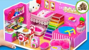 Розовый домик hello kitty с 2 сверкающими комнатами и мини-бассейном для спмьи из картона /183