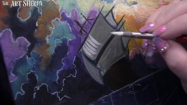 Ship in Storm Daily Painting Step by step Acrylic Tutorials Day 30 #AcrylicApril2020