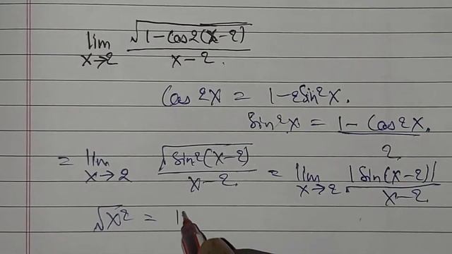 find the limit of (sqrt(1-cos2(x-2)))/(x-2) in hindi смотреть онлайн