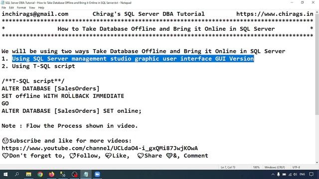 SQL Server DBA Tutorial 19 - How to Take Database Offline and Bring it Online in SQL Server