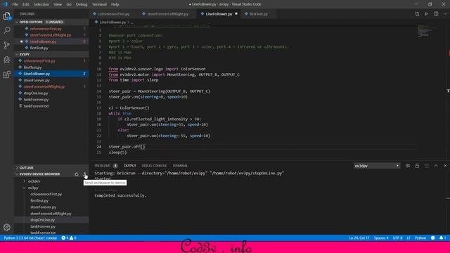 Zigzag line follower ev3dev Python VS Studio Code смотреть онлайн