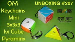 Unboxing №207 QiYi Keychains Mini - 3x3x3, Ivi Cube, Pyraminx. Обзор