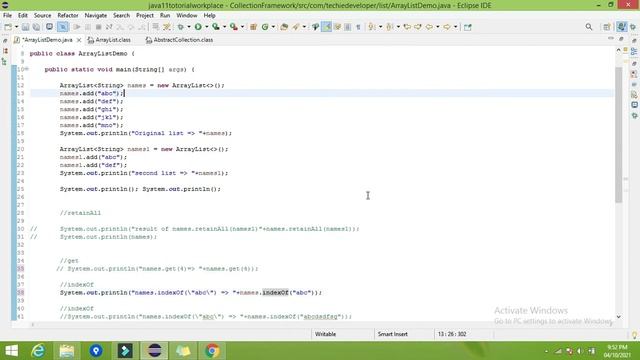 11.various methods of ArrayList in Collection Framework