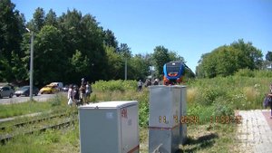 Железная дорога Голутвин-Озёры, переезд у платформы Бачманово (г. Коломна, Окский проспект).