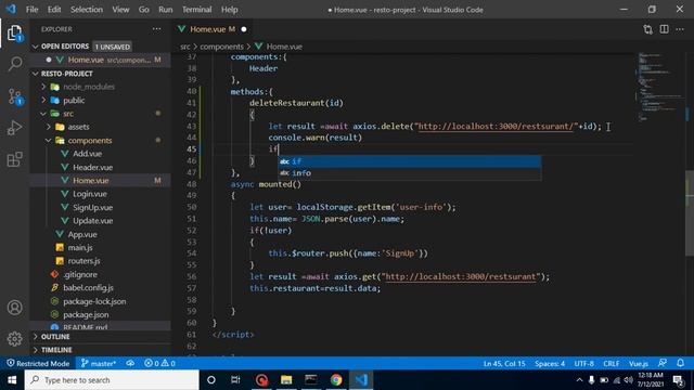 Vue js project in Hindi #21 Delete Restaurant