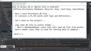 How to Access DB or SQLite File from Android? Offline Dictionary Demo ( RecyclerView and SearchView