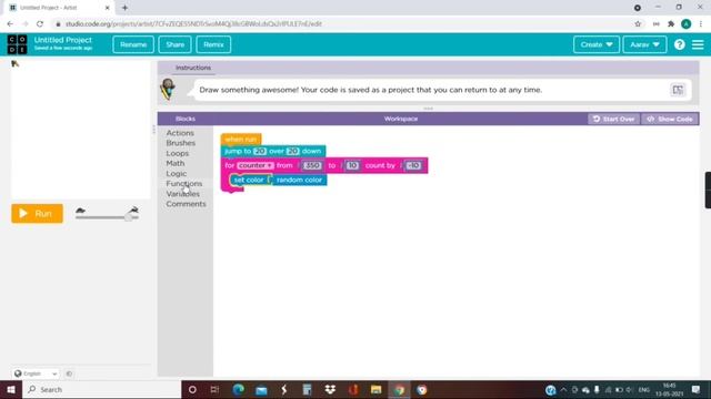 Create a simple design on code.org | Artist | Java Script