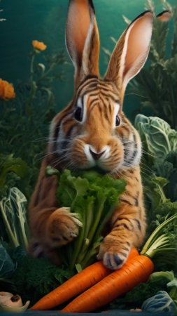 Тигровый кролик, милый, но опасный.🐰🐯