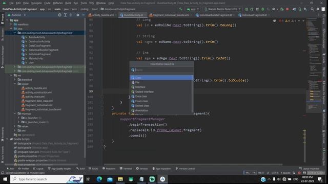 Data pass Activity to Fragment using Bundle, Serializable and Parcelable in Android Studio Kotlin