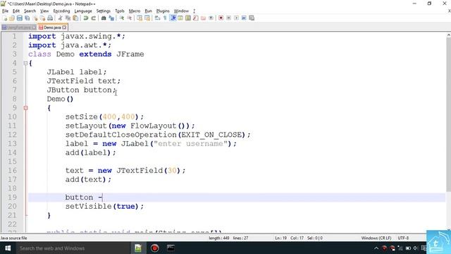 46. swing: Using JButton, JLabel, JTextField, JPasswordField | Hindi | Java | смотреть онлайн