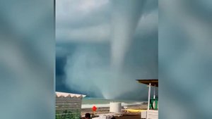 Huge Sea Tornado destroyed a cafe and beach equipment, on the coast of the Sochi , Russia