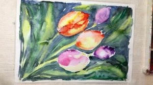 Тюльпаны. Рисование акварельными красками