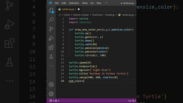 Python Turtle Code For Drawing Rainbow || Turtle || Python || Rainbow Drawing