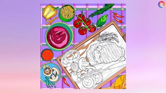 Adult Coloring Book - Food Book Beef Steak - Beef on Skewer with Vegetables - Oddly Satisfying смотреть онлайн